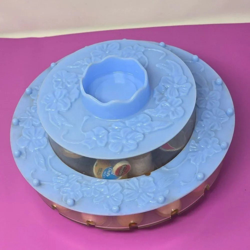 Vintage Blue Rotating‎ Sewing Thread Organizer Spool Holder Threads Accessories